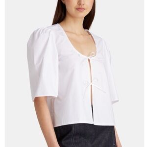 MAISON CLÉO WHITE AGNES BLOUSE BOW BUFF SLEEVE